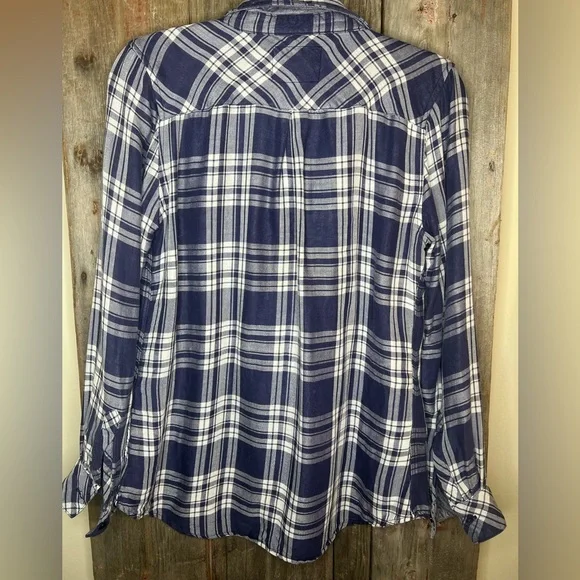 Rails Kendra Plaid Flannel Button Front Shirt Chambray Lined in Indigo sz M - Picture 3 of 14